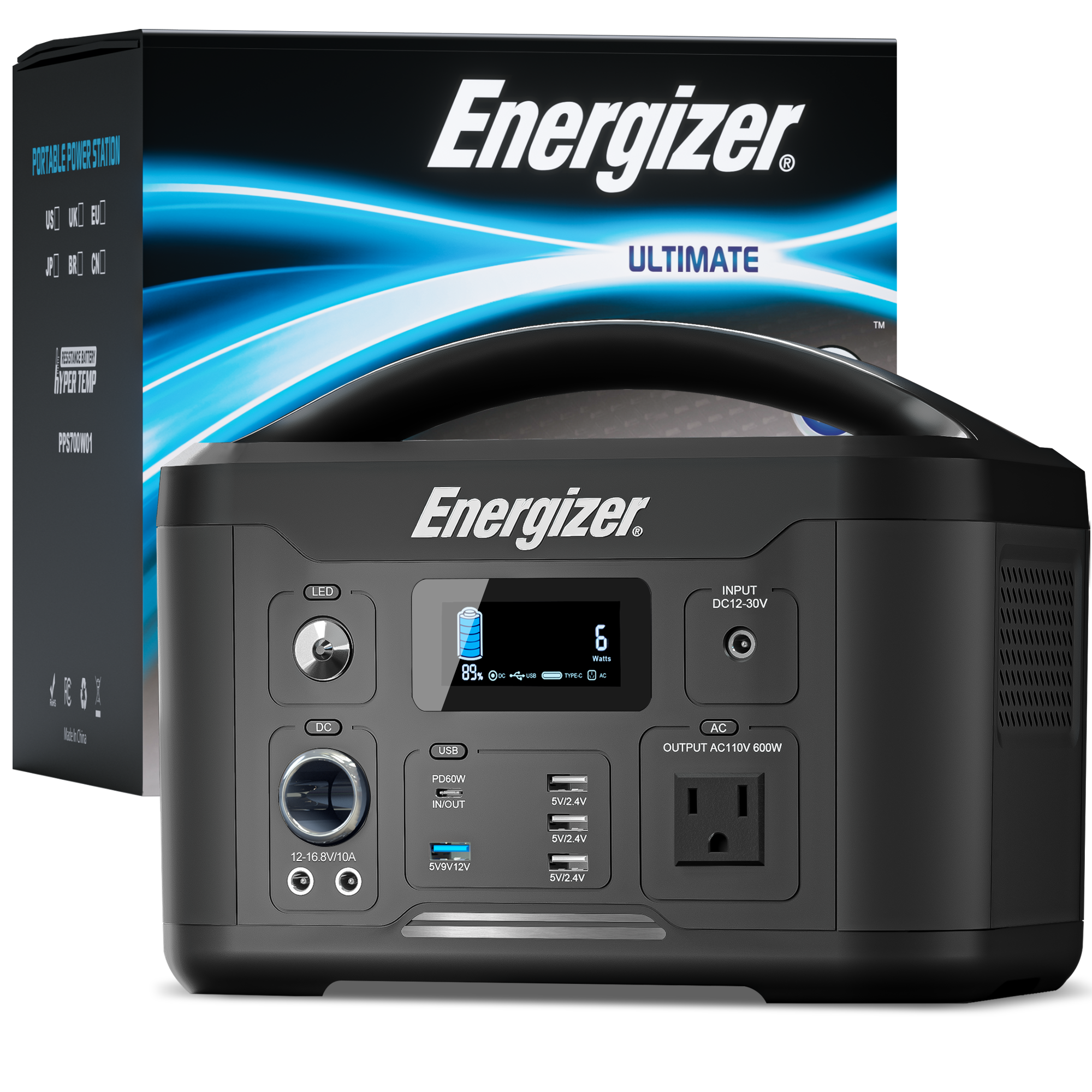 ENERGIZER PPS700 Portable Power Station - 600W / 626Wh Lithium-ion Battery with AC, DC, PD, USB2.0, USB3.0/ Backup Power For Outdoor / RV / Van / Camping