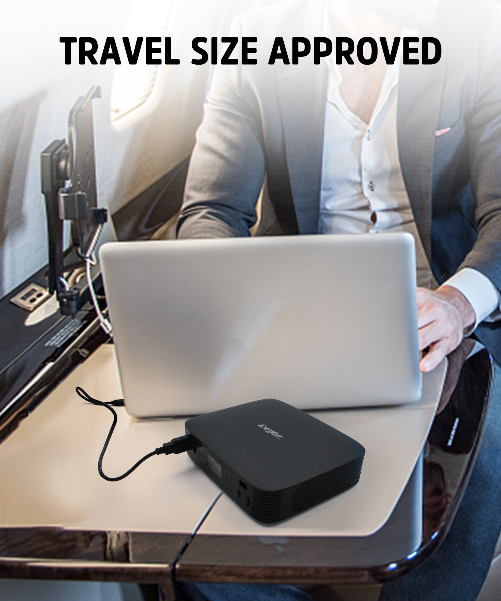 Energizer PPS100 Portable Power Station charging your laptop, travel size approved, mobile power supply
